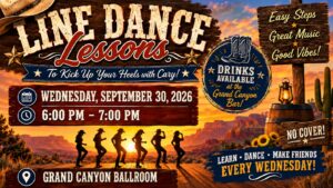 Line Dance Lessons flyer, Wednesday, September 30, 2026 at Briarwood Country Club, Grand Canyon Ballroom